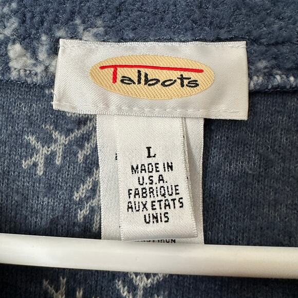 Talbots Vintage 90s Snowflake Fleece Cardigan Sweater Jacket Button Up Grandma - Picture 5 of 8
